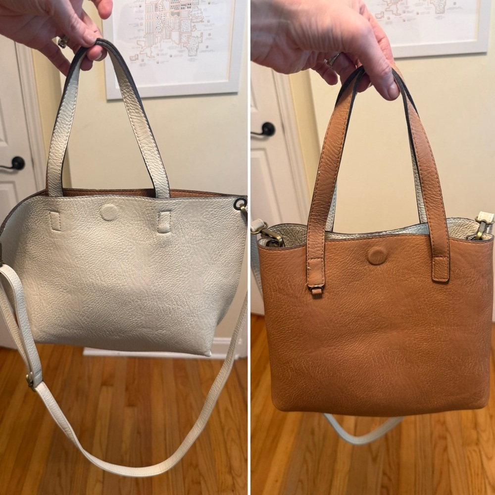 Reversible Cream and camel/tan Tote Bag - Women's Shoulder Bag